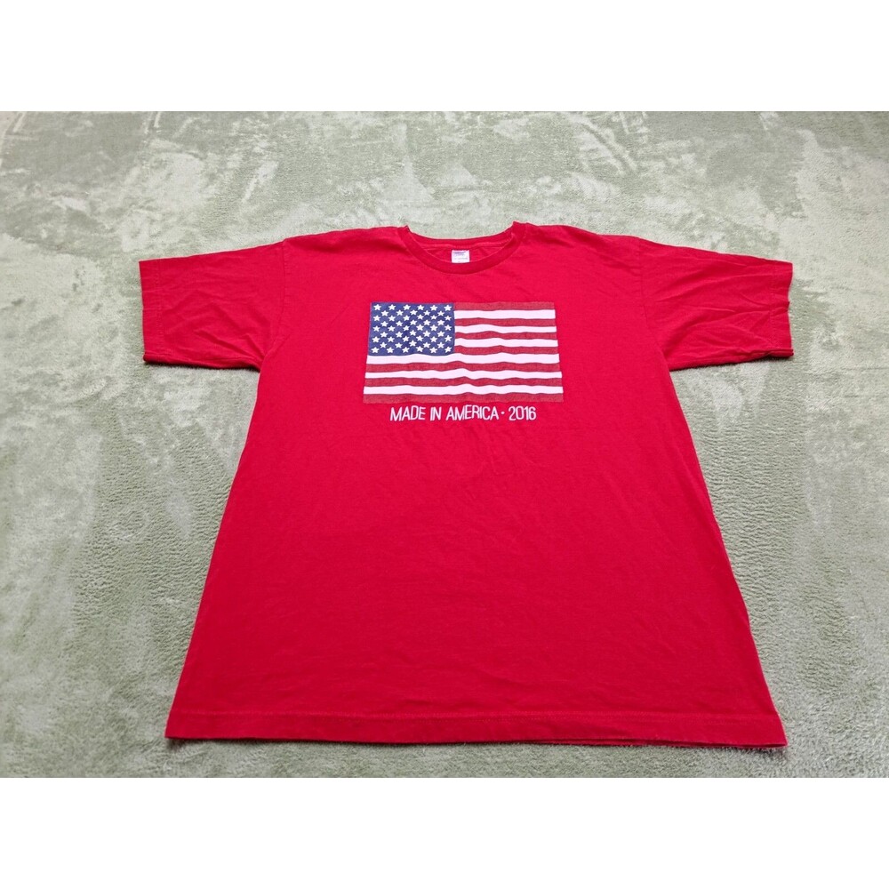 American Flag T-Shirt  Size L Men's  Red Short Sleeve 2016 USA